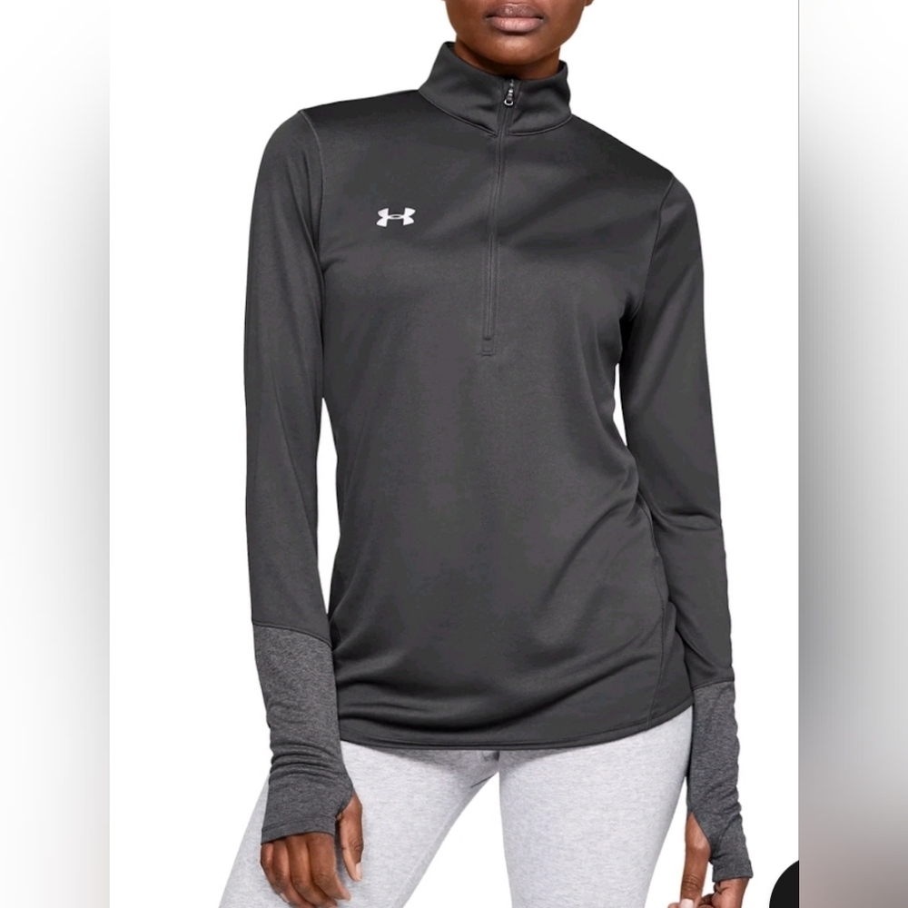 Under Armour Women Large Locker 1/2 Zip Long Sleeve Pullover Thumbholes Gray